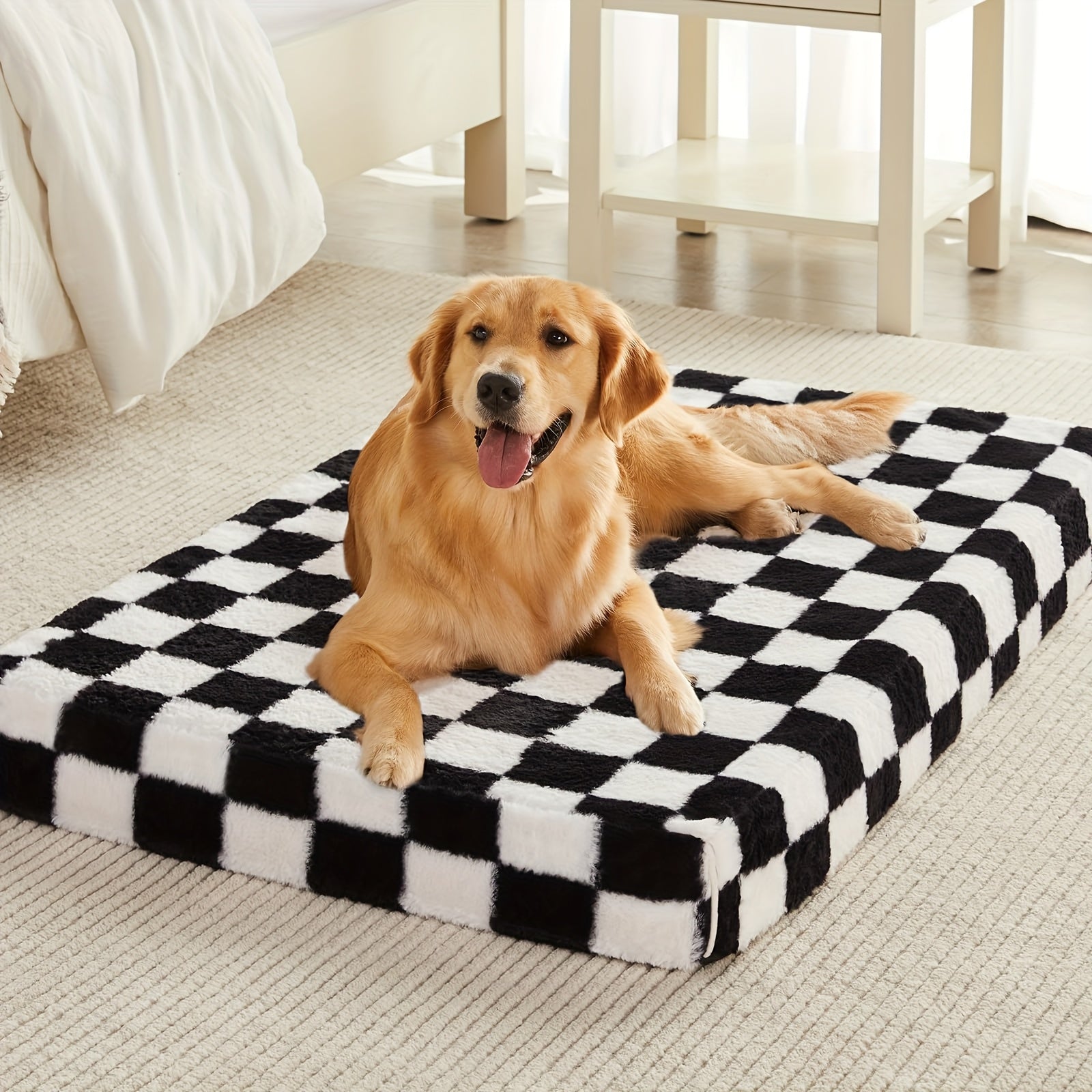XL Large Orthopedic Dog Bed King Size Dog Bed with Removable Washable Cover NonSlip Bottom Black And White Plaid Pattern Dog Crate Bed