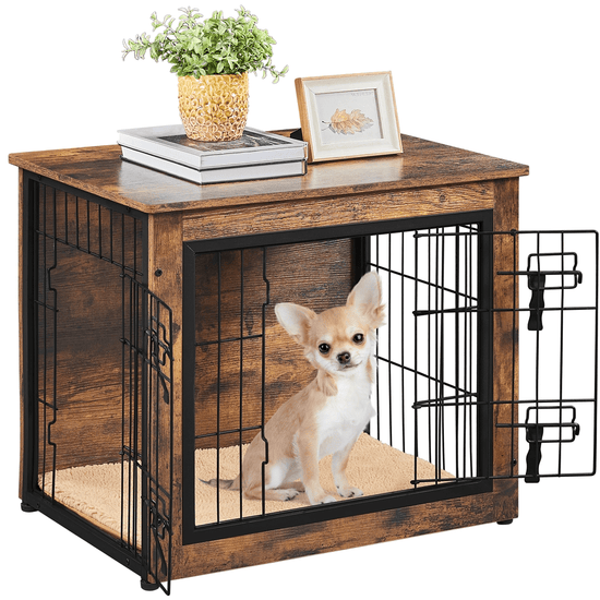 Costoffs 275 W Dog Crate Furniture For Dogs Rustic Industrial Multifunctional Wooden Dog Kennel W Antiskid Plush Mat