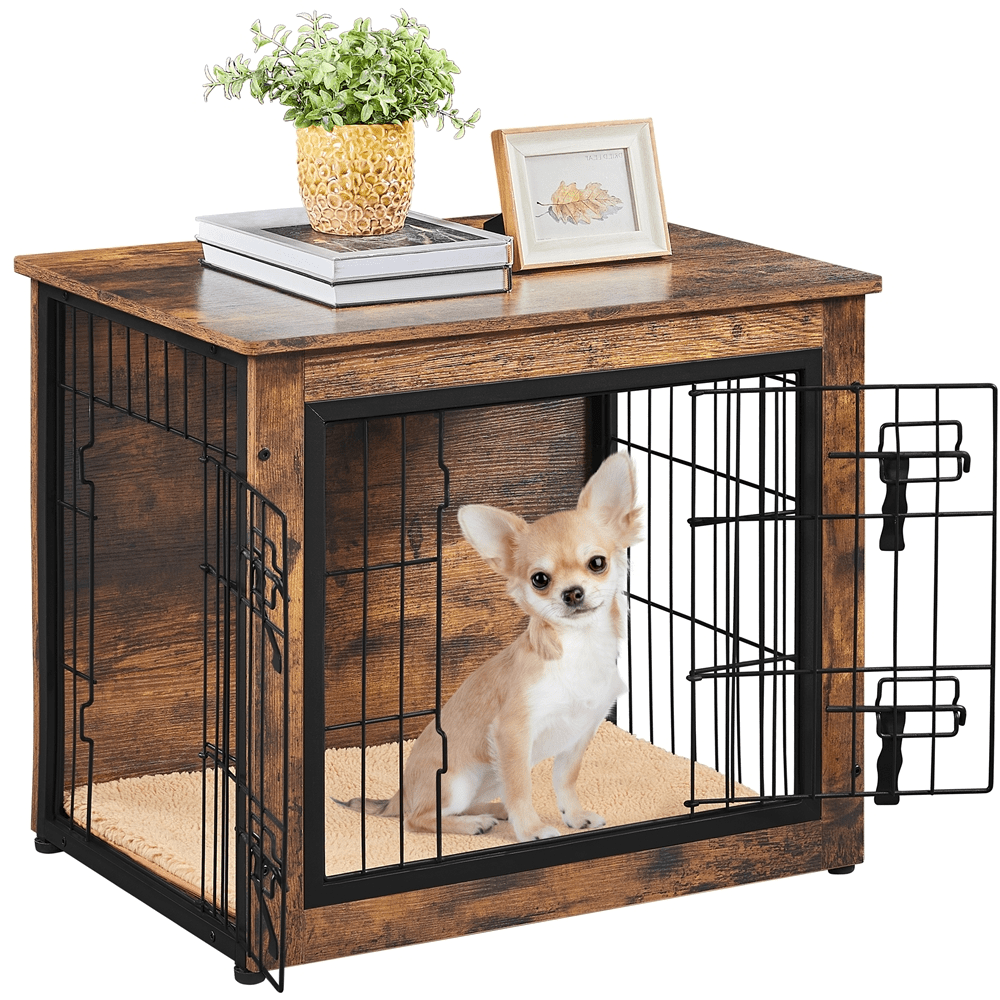 Costoffs 275 W Dog Crate Furniture For Dogs Rustic Industrial Multifunctional Wooden Dog Kennel W Antiskid Plush Mat
